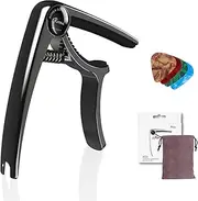 Rosen Black Guitar Capo 3in1 Metal Capo Picks Set for Acoustic Guitar Electric Guitars Ukulele Mandolin Banjo