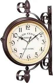 Corner Clock,Double Sided Clock Vintage Station Clock Metal Corner Clock Hanging Garden Clock for Wall Home Decor No Battery