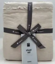West Elm European Flax Linen Cotton Frayed Edge Queen Sheet Set ~ Flax Natural