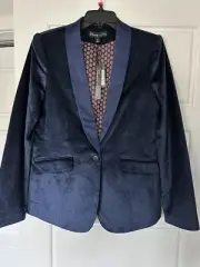 Elizabeth and James Sapphire Blue Stretch Velvet Rex Tux Blazer Women's 10 NWT