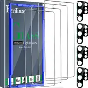 Ferilinso 4 Pack Screen Protector for Samsung Galaxy S24 Ultra with 4 Pack Tempered Glass Camera Lens Protector Phone Case Friendly Accessories Protector de Pantalla for Samsung S24 Ultra 6.8 INCH