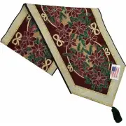 Manual Star Table Runner Christmas Poinsettia Ribbon Tapestry Red Shiny G Thread