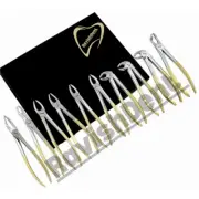 Dental Forceps kit Maxillary & Mandibular tooth Stainless Steel Gold coated Box