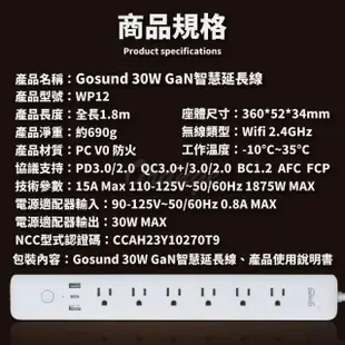 【小米】Gosund酷客WP12 30W Gan智慧延長線(可連結米家APP 多孔延長線 雙USB口+Type-C快充口 電量統計)