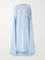 [Shatha Essa] Shatha Essa - Bead-embellished Cape-effect Crepe Gown - Light blue - small small Blue