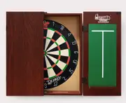 SHOT DARTS Bandit Duro Bristle Dart Board + Mahogany Cabinet + Darts