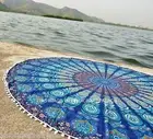Blue Mandala Tapestry Indian Round Roundie Beach Throw Rug Boho Yoga Mat Decor