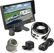 Elinz Caravan Two Reversing Camera System 7" Monitor HD Power Up Cameras Advanced 4PIN Setup 12V/24V CCD Kit Digital Screen, Sunshade Design, 600 TVL, Metal Plug Connection, IC Components, IR LED Night Vision