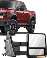 ECCPP Towing mirror Tow mirror with right side 2007-2014 For Ford For F150 Pickup Truck Power Adjusted Heated Turn Signal Light Black Housing Pickup Truck mirror