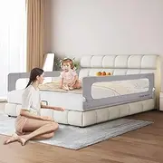 Playpals Toddler Bed Rail, Extra Long Baby Kids Bed Rail Guard Height Adjustable Folding, Crib Safe Bed Side Rail for Queen, Full Size, Twin, King Size (1 Piece, 150cm x 72cm/85cm)