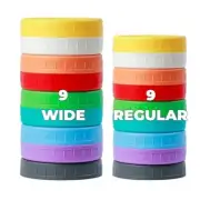 18 Pack Plastic Mason Jar Lids 9 Wide and 9 Regular Mouth Canning Jars Caps