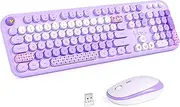 KNOWSQT Wireless Keyboard and Mouse Combo - Lovely Purple Rainbow Full-Sized Typewriter Colorful Keyboards, Round Keycap USB Plug Play Retro Cute Keyboards for Windows, Laptop, PC, Desktop, Computer