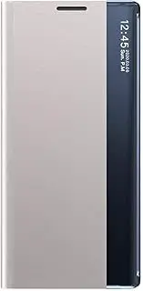 TANYO Smart View Case for Samsung Galaxy Note 20 Ultra (5G / 4G), Premium Leather Protective Case with Window, Stylish Mirror Mobile Phone Case with Flip Folding Stand - Silver