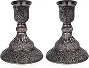 Set of 2 Elegant Taper Candle Holders - Vintage Metal Candlestick Stands, 4 Inch Tall - Decorative Candelabra Set for Dining Table Centerpieces, Wedding - Red Bronze
