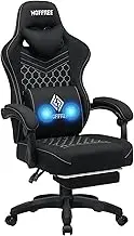 HOFFREE Gaming Chair with Massage Breathable Fabric Computer Gaming Chair with Pocket Spring Cushion High Back Ergonomic Game Chair with Footrest-Black