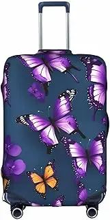 [Pvinnk] Beautiful Purple Butterfly Print Protective Luggage Cover Elastic Washable Suitcase Protector Travel Gear Protector, White, Small