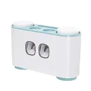 Automatic Toothpaste Dispenser Dust-proof Toothbrush Holder with Cups No Nail Wall Stand Shelf Bathroom Organizer(Blue)