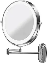 9" Magnifying Mirror with LED Lights Bathroom Large Illuminated Wall Mounted Vanity Mirror for Makeup Shaving (with LED Lights,Bright Silver 7X Magnification)