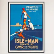Galrie Vintage Isle of Man Travel Poster: Birkenhead & Liverpool Journey Art Design, Black Frame, A2 42 x 60cm (16 x 24inch)