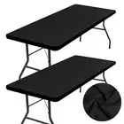 2 Pack Rectangle Table Cloth, Elastic Fitted Fabric Tablecloth Fits for 6