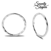 STERLING SILVER 925 Faceted Sleeper Hoop Earrings Solid Hinged (Pair) - Tracked