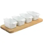Gibson Elite Gracious Dining 5 Piece Fine Ceramic Tidbit Dish Set with Acacia Wo
