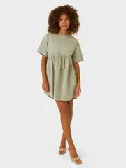 Womens Short Sleeve Cotton Mini Dress