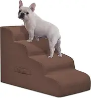 Dog Steps for Small Dog, 4-Step Dog Ramp and Stairs for High Beds and Sofa, Non-Slip Pet Stairs for Small Dogs and Cats, Removable and Easy to Clean Dog Bed Stairs, Coffee