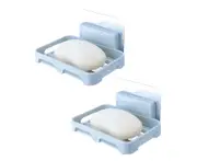 2Pcs/Set Soap Box No Drilling Easy to Install Ventilated Drained Wall Mounted Shower Soap Holder for Bathroom-Blue