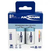Ansmann 1.2V Ready to Use NiMH D size 5000mAh Rechargeable Battery 5030922-BP2