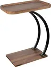 C Shaped Wooden top Side end Table for Couch Double Bent Tubes plus, Brown