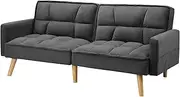 OIKITURE 3-Seater Sofa Bed with Adjustable Backrest, Velvet Recliner Lounge Couch with Armrest Storage and Thick Seat Cushion, Sofa for Living Room, Bedroom, Grey, 188cm x 82cm x 77cm