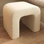 UPWONEA Arched Dressing Stool, Leather Dressing Chair, Solid Wood Frame Dressing Stool, Small Road Dressing Stool, Can Withstand 100Kg, Space Saving, White b