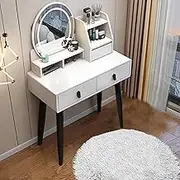 Stylish and Modern Makeup Vanity Desk with Storage Cabinet and Chair Smart Mirror with Lights Compact Makeup Table for Bedroom Small Space Vanity Set with Mirror and Lights(White,A-39.4IN)