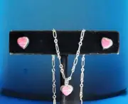 Erick's Sterling Silver Pink Opal Heart Set Taxco.925