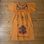 《白木11》 VINTAGE MEXICO EMBROIDERY DRESS 墨西哥 黃色 刺繡 短袖 長版 洋裝