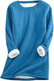 [Yxzogd] Women's Sherpa Lined Sweatshirts Crewneck Fleece Pullover Tunic Tops Casual Long Sleeve Thermal Sweater Winter Clothes