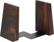 2 Pcs Wood Book Ends with Metal Base, Nonskid Bookends Decorative Book Holder Creative Book Stopper Desk Book Ends Bookend Support for Office Home School