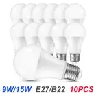 10X LED Bulb E27/B22 Bright Bayonet Screw Ball Lamp Globe Light Cool White 9-15W