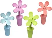 Flower Bottle Stoppers, Silicone Bottle Stopper Sun Flower Shape Wine Plug for Champagne, Beverage, Beer, Wine Stoppers (Green、Pink、Blue、Purple, 4 Piece)