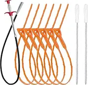 35.5inch Drain Clog Remover(1pcs), 25inch Drain Snake Hair Remover(6pcs) ＆ Cleaning Brush(2pcs), Hair Catcher Drain Auger Cleaner Tool Set For Toilet, Kitchen Sink, Bathroom Tub, Sewer, 9 Pack
