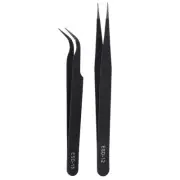 Nail Art Rhinestones Eyelashes Extension Straight & Curved Tweezers Tool6832