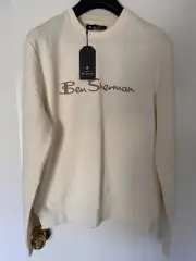 Ben Sherman Men Crew Neck Jumper Cream New (M)
