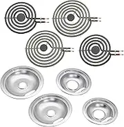 Siwdoy W10278125 W10196405 W10196406 Chrome Drip Pan Set and MP22YA Electric Range Burner Element Unit Set Compatible with Whirlpool Series Oven
