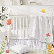 Brandream Gender Neutral Boho Bohemian Baby Girl Boy Nursery Crib Bedding Set - 6pc - Solid Color White Farmhouse Chic Unisex Butterfly Embroidery Cotton