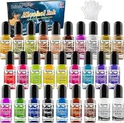 Alcohol Ink Set - 28 Bottles Vivid Colors High Concentration Metallic Alcohol Paint Resin Dye, Safe Fast Drying Effect, Alcohol Ink for Epoxy Resin, Art Painting, Glass, Tumbler Making, 10ml Each