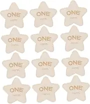 LIFKOME Set of 12 Wooden Stars Milestone Cards Monthly Milestone Markers Craftsmanship Star Shape for Baby Photoshoot Props