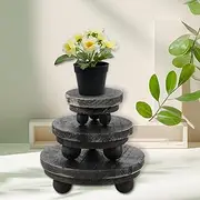3 Pcs Wood Risers for Decor, Wood Pedestal Stand for Display, Round Mini Riser Stand, Tiered Tray Decor Riser, Stackable Wooden Stool Display Stand Flower Pot Holder for Indoor Outdoor (Black)