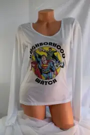 JUSTICE LEAGUE (XS) Tee Top WHITE Neighborhood Watch Graphics Strappy DC COMICS