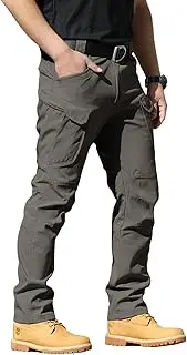 [FLYFIREFLY] Men's Cargo Hiking Pants Lightweight Waterproof Tactical Pants Outdoor Work Pants with Pockets(No Belt)